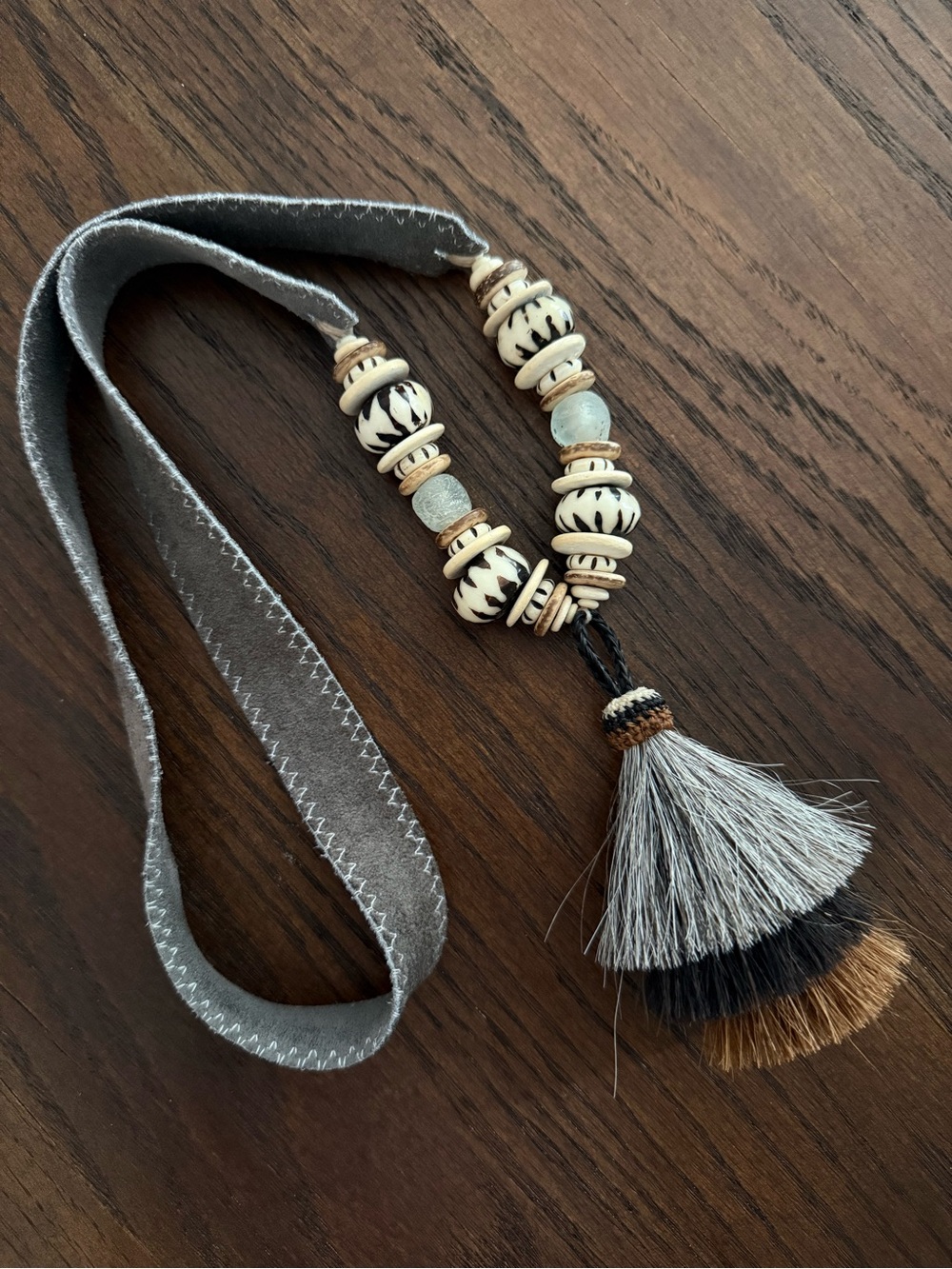 Twine & Twig Tassel Pendant Necklace in Gray